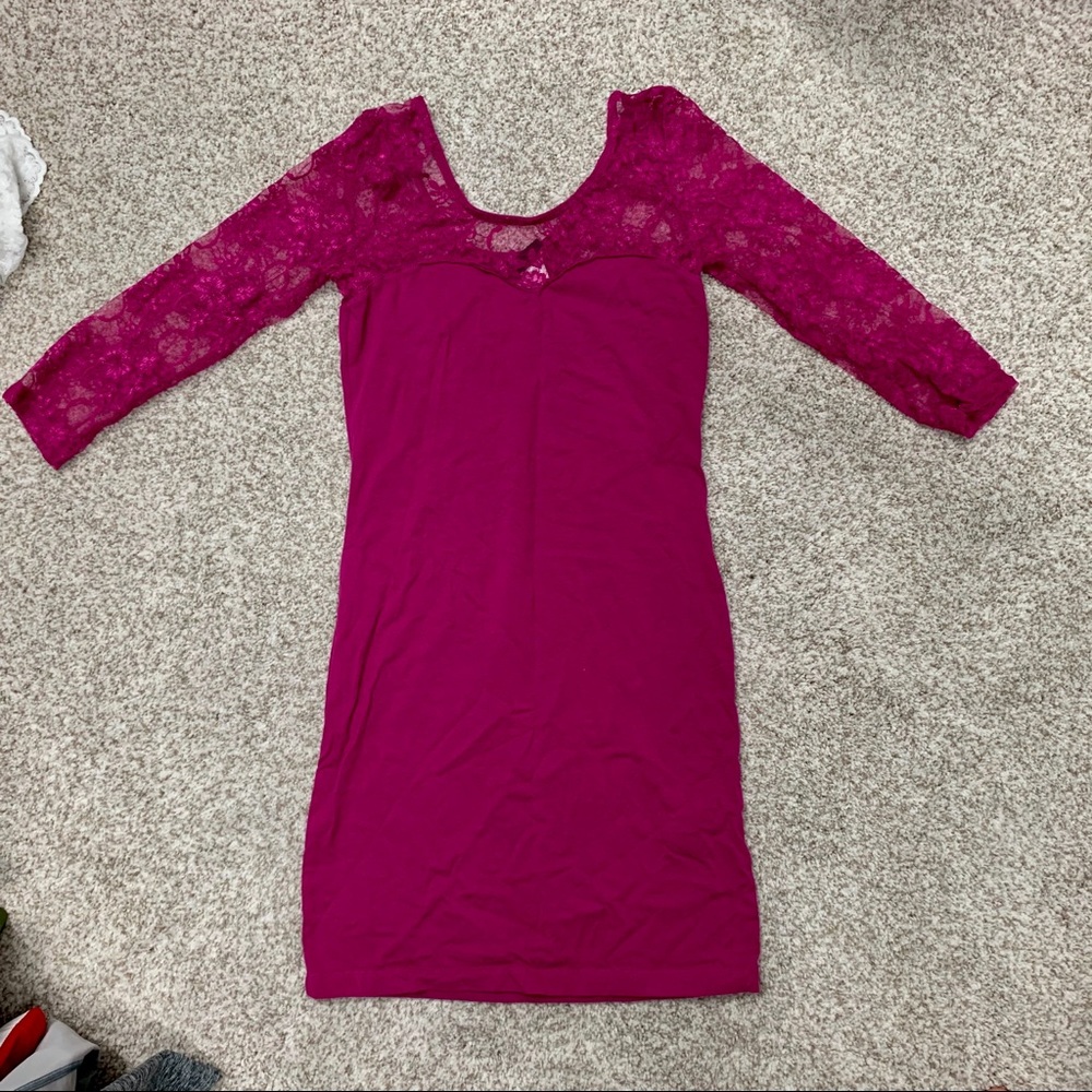 Sexy lace sleeve pink mini dress